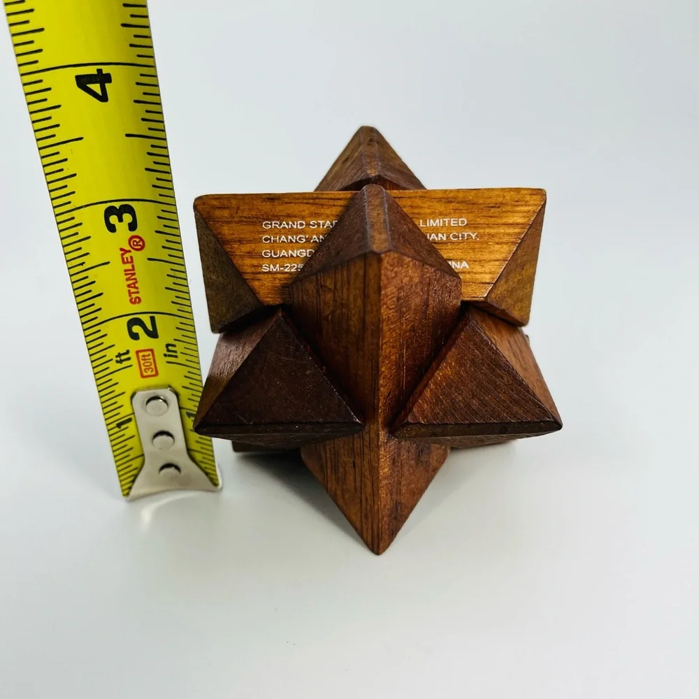 Star Puzzle Wood Cube Brain Tease 3D Challenge Game